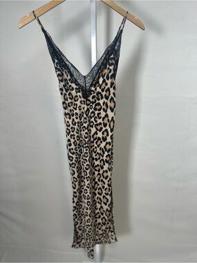 Victoria's Secret Leopard Satin Slip with Black Lace Trim